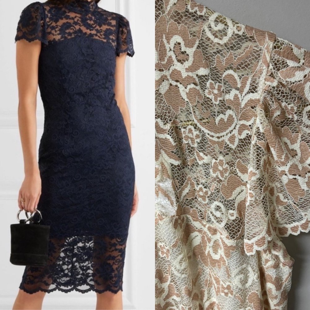 GANNI Flynn Vanilla Ice Ivory Lace Stretch Dress Large